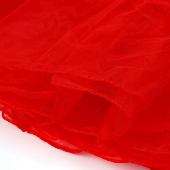 Women’s 3 Layered Tutu Skirt / High Waist Cocktail Petticoat Hoop Skirt (Red) - Picture 10 of 11